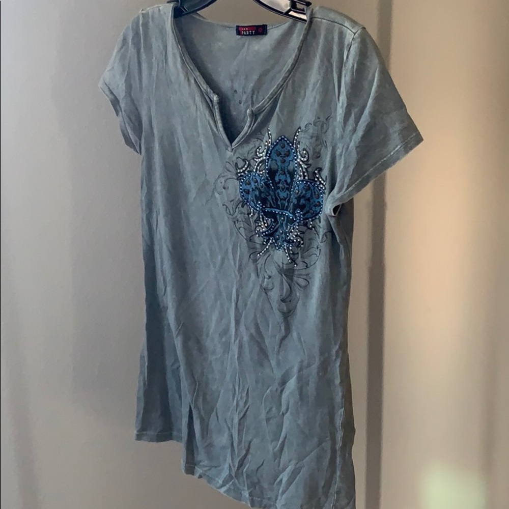 Fleur de lis rhinestone short sleeve green shirt